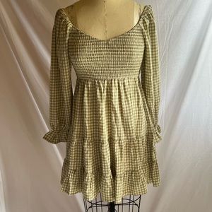 Green and white gingham tiered dress